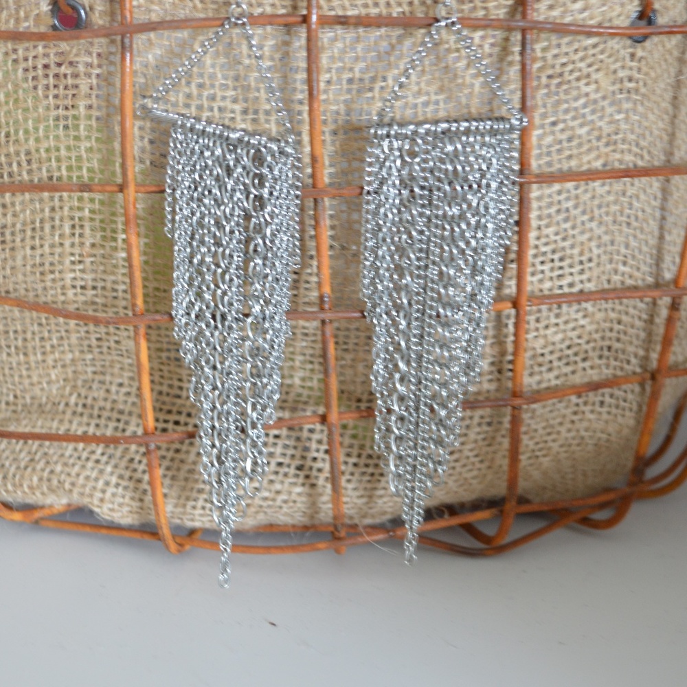 Silver Multi Strand Chandelier Dangling Earrings